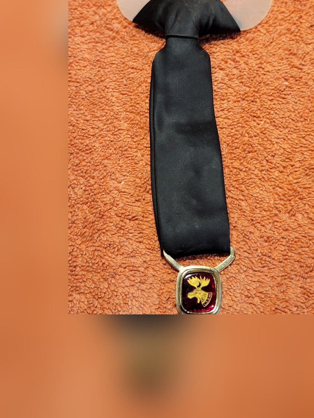 Loyal Order of Moose Short Plain Black Tie P A P Metal Emblem  6-1/2" Long